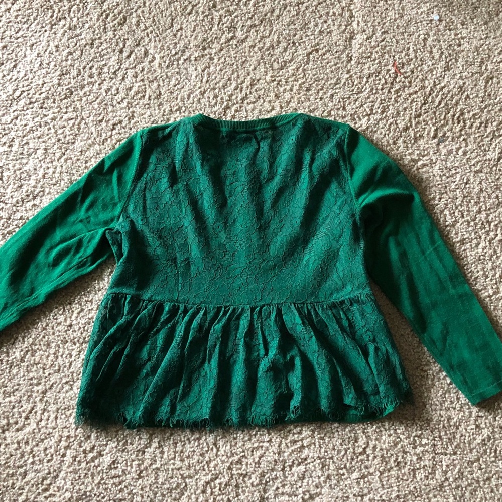 Anthropologie, green cardigan with lace back NEW